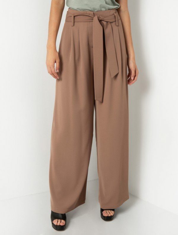 TOI & MOI Wide leg παντελόνα με ζώνη 20-4130-221-Camel Καμηλό