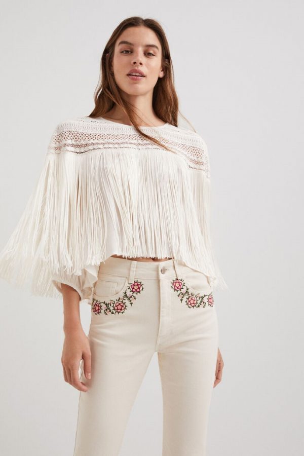 Desigual SAM Boho fringing blouse 22SWBW12-1001 White Crudo