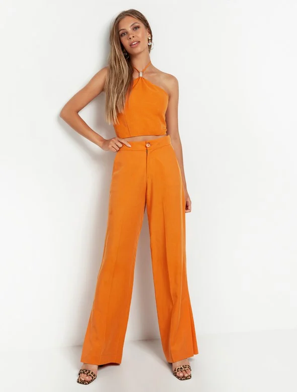 Toi&Moi Cropped τοπ με δέσιμο στο λαιμό 30-3751-122 Πορτοκαλί/Orange