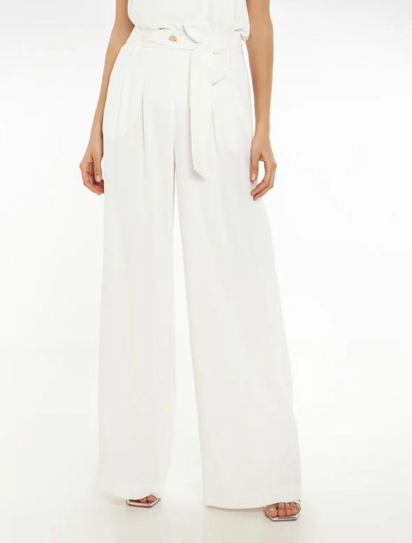 Toi&Moi Wide leg παντελόνα με ζώνη 20-4707-123 White/Λευκό