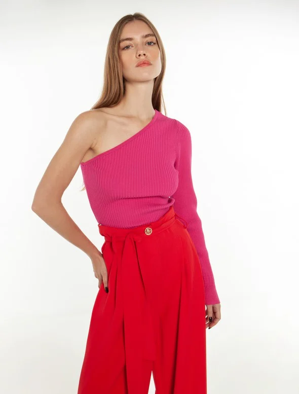 Toi&Moi One Shoulder μπλούζα ριμπ 70-4437-123-Fuchsia/Φούξια