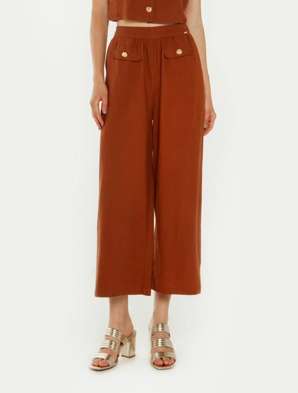 Toi&Moi Λινό culotte με τσέπες 20-4766-123-Brown/Καφέ