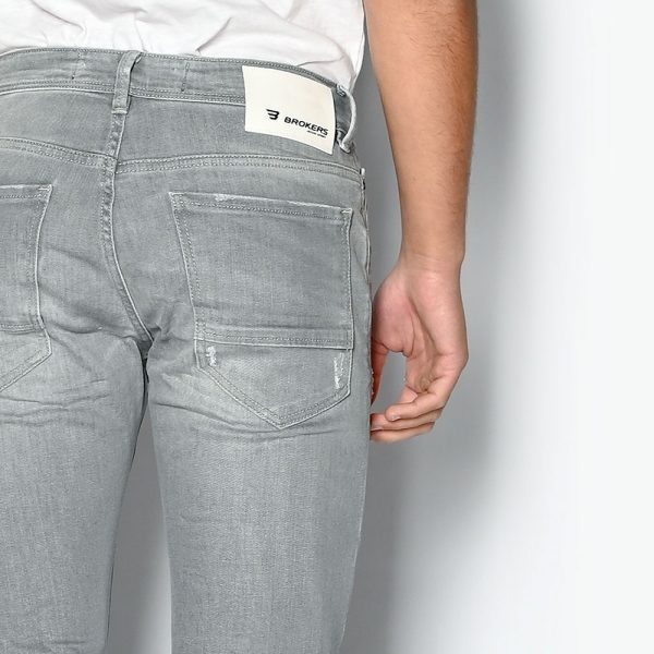 Brokers Jeans ΑΝΔΡΙΚΟ SLIM ΠΑΝΤΕΛΟΝΙ JEAN ΓΚΡΙ ΜΕ ΦΘΟΡΕΣ 23013-407-44-GREY/Γκρί