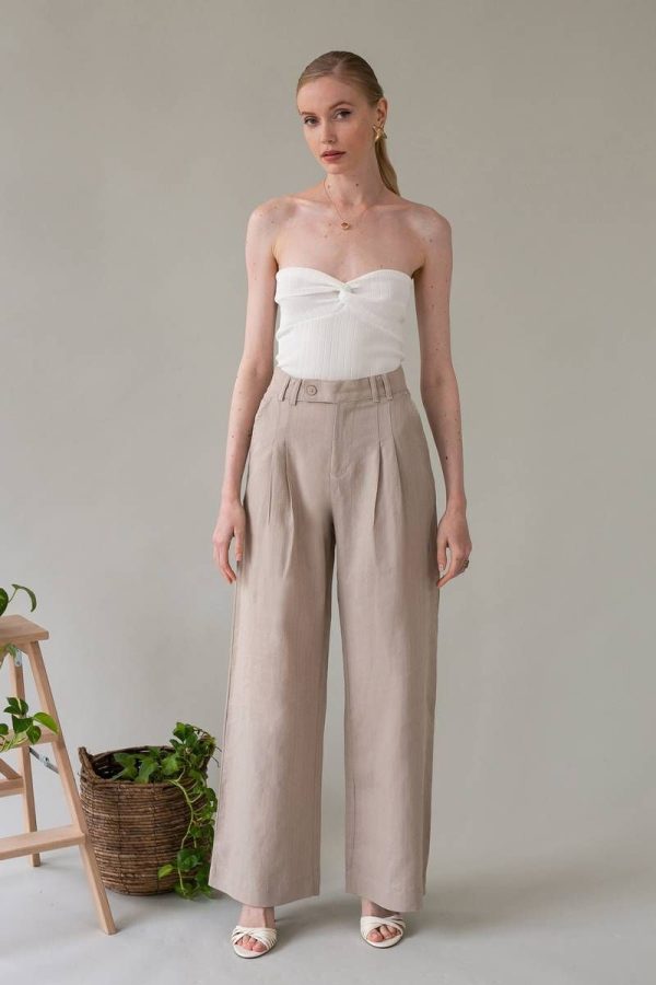 Mind Matter Λινή Ψηλόμεση Παντελόνα "Yasmine Trousers" - MML24-01-03-018 - Μπεζ/Beige