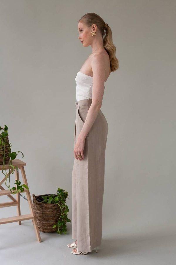 Mind Matter Λινή Ψηλόμεση Παντελόνα "Yasmine Trousers" - MML24-01-03-018 - Μπεζ/Beige