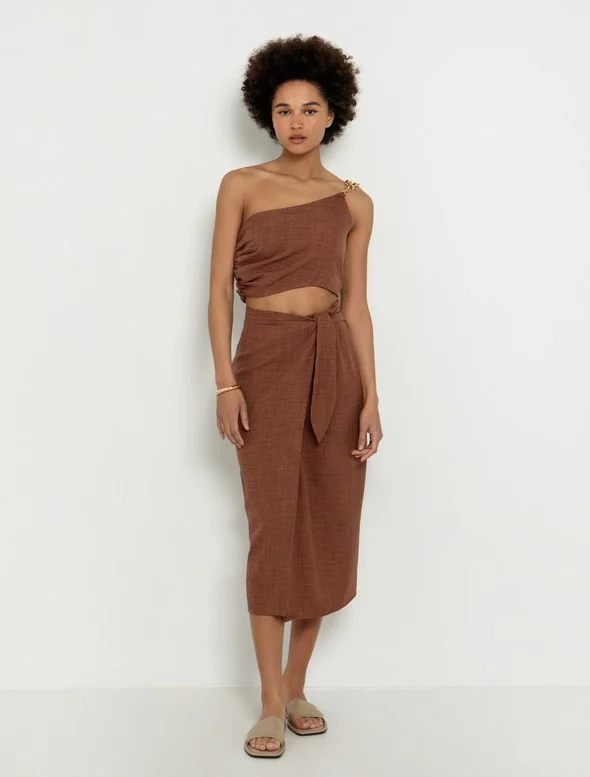 Toi&Moi Wrap φούστα με δέσιμο 10-3764-124-Brown/Καφέ