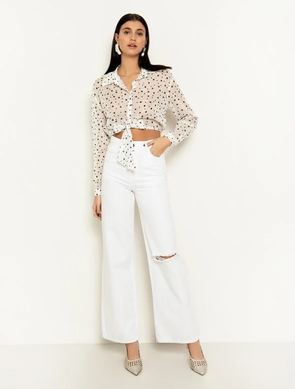 Toi&Moi Wide leg τζιν με σκίσιμο 20-5061-124-White/Λευκό