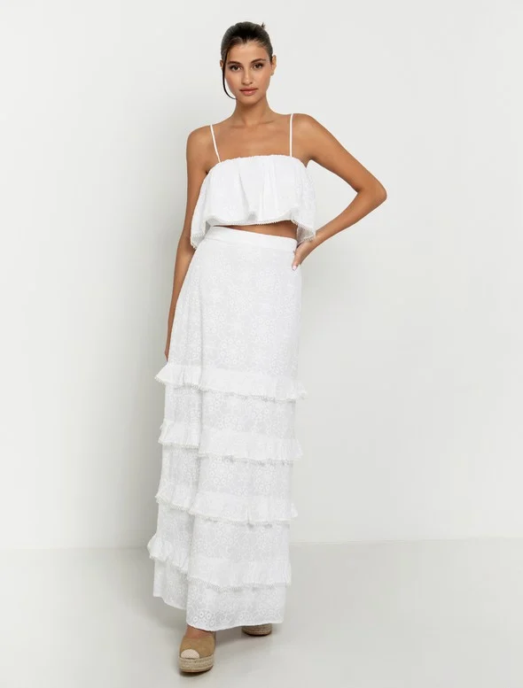 Toi&Moi Κιπούρ maxi φούστα 10-3770-124-White/Λευκό