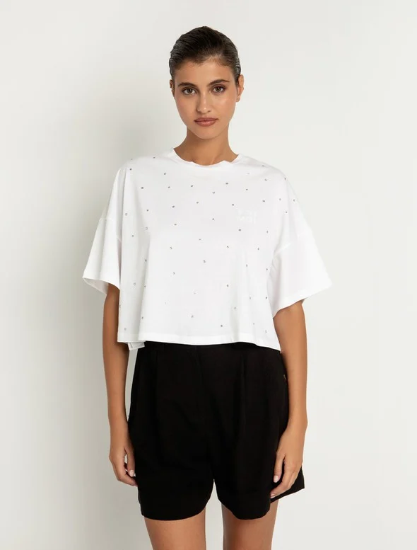 Toi&Moi Crop t-shirt με μεταλλικά στρας 80-6210-124-Off White/Υπόλευκο