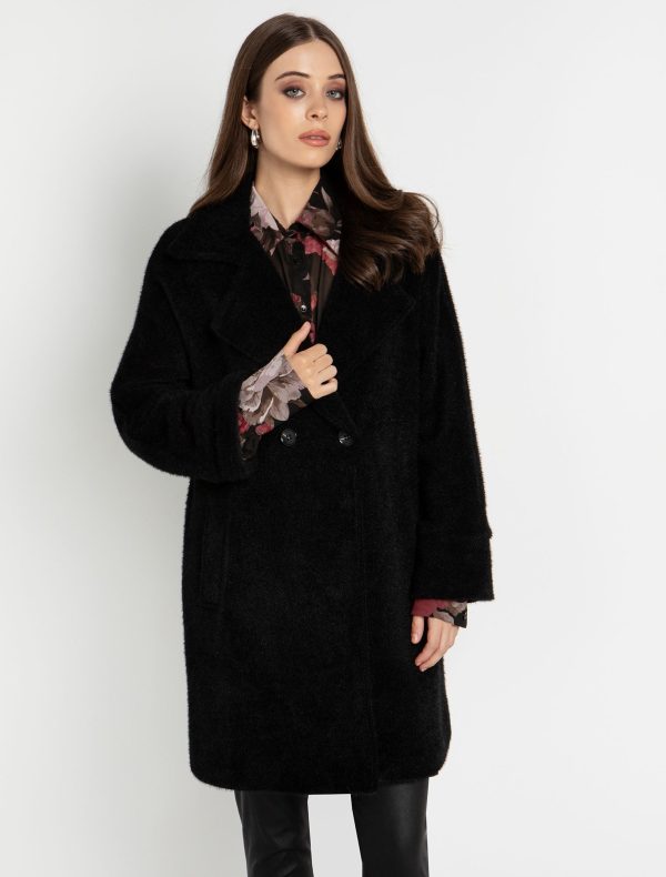 Toi&Moi Oversized παλτό χνουδωτή υφή 60-1651-224 -Black/Μαύρο