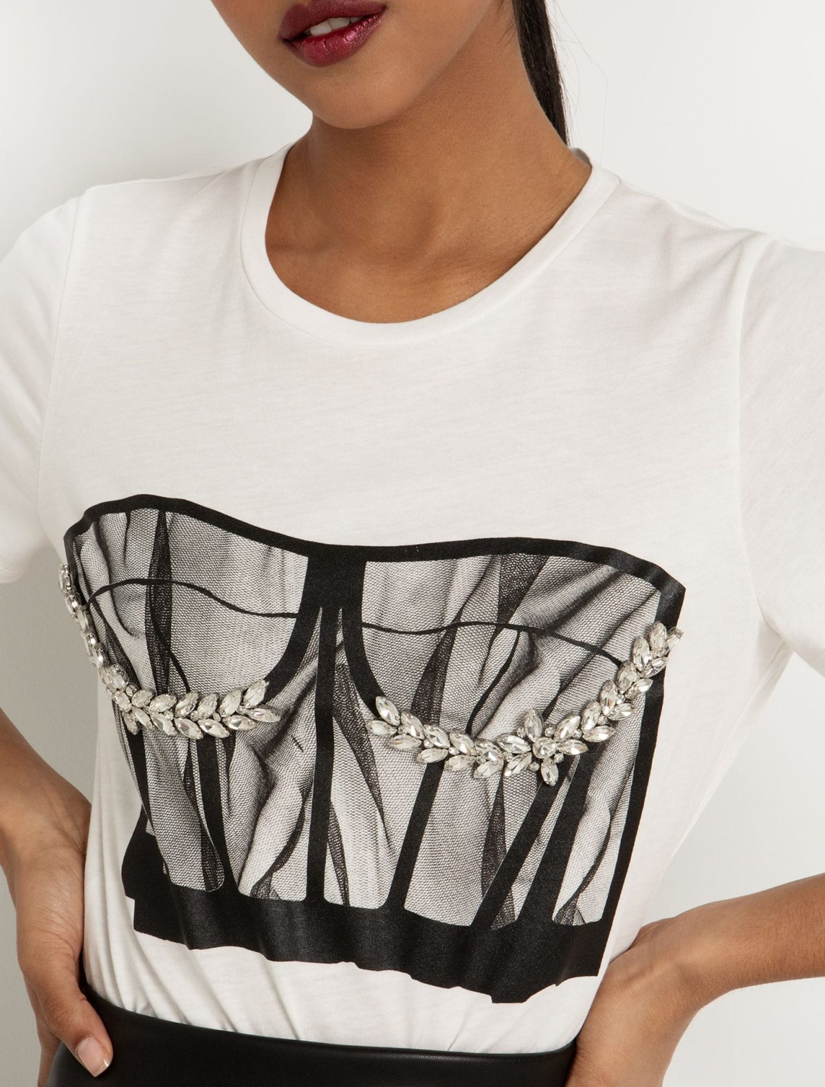 Toi&Moi T-shirt με corset στάμπα 80-6357-224-Off White/Υπόλευκο