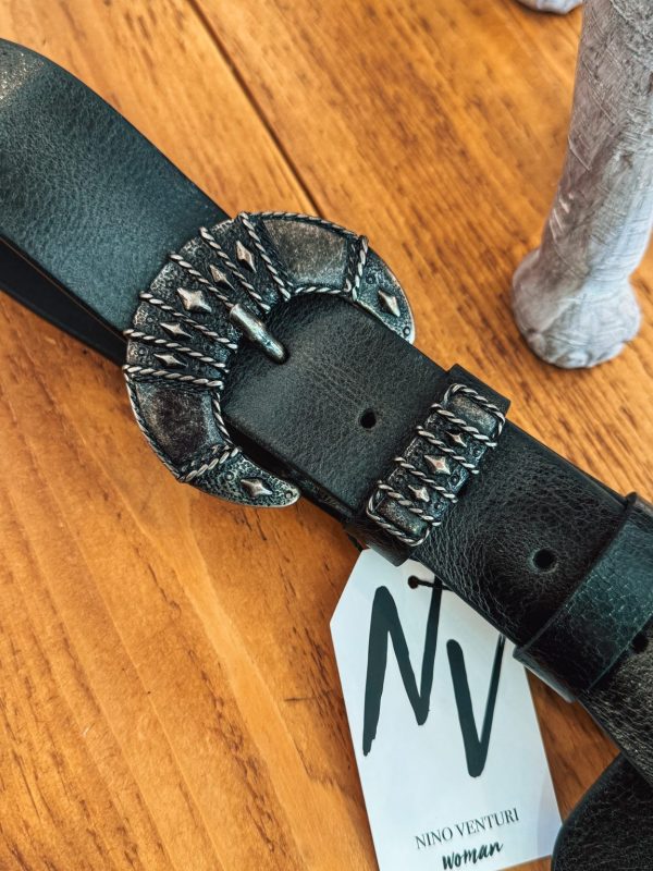 Nino Venturi Panther leather belt WB741-Black/Μαύρο